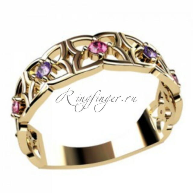 Кельтское обручальное кольцо с цветочным дизайном и драгоценными камнями