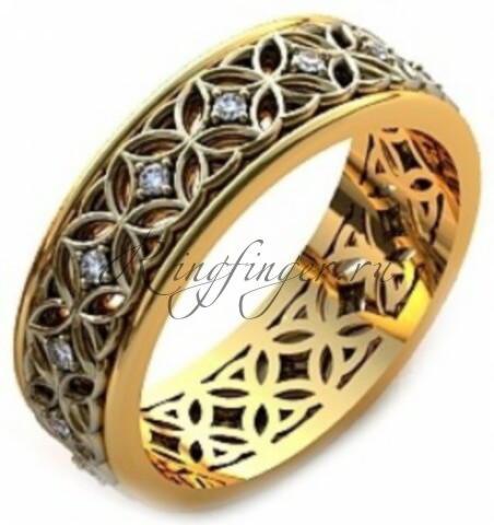 Кельтское узорное кольцо для свадьбы с бриллиантами