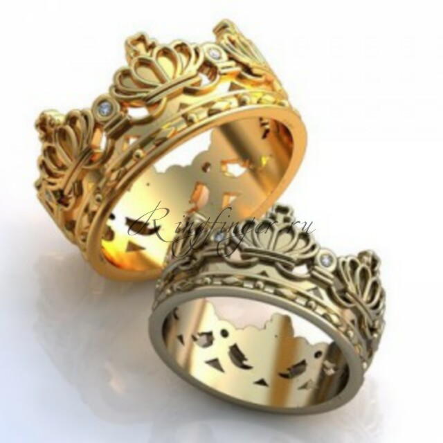 Широкое кольцо для свадьбы в форме королевской короны