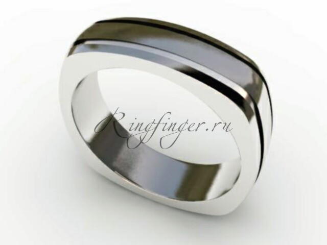 Квадратное кольцо для свадьбы с двумя бороздками