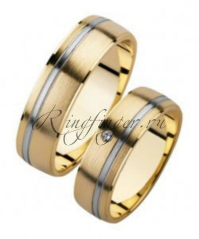 Матовые венчальные кольца с бороздкой из металла другого цвета