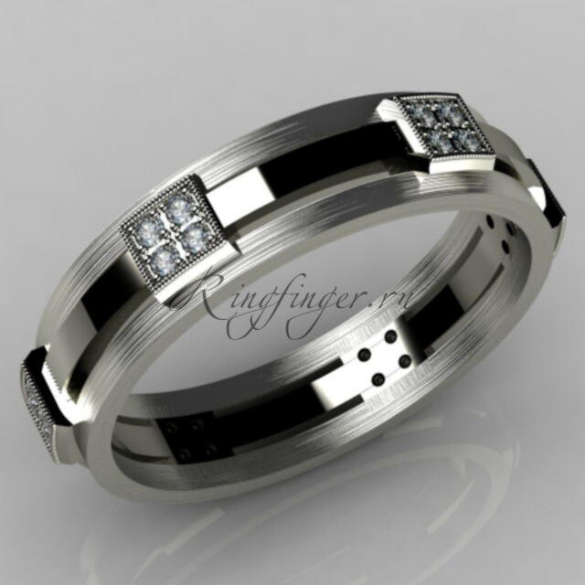 Узкое мужское кольцо для венчания с квадратными вставками из камней