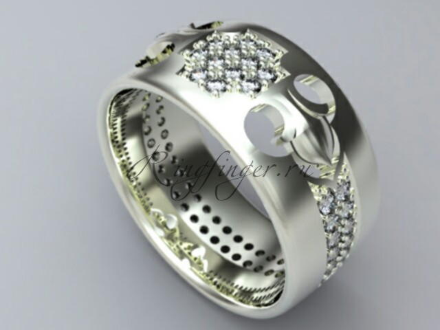 Широкое мужское обручальное кольцо с большим количеством бриллиантов