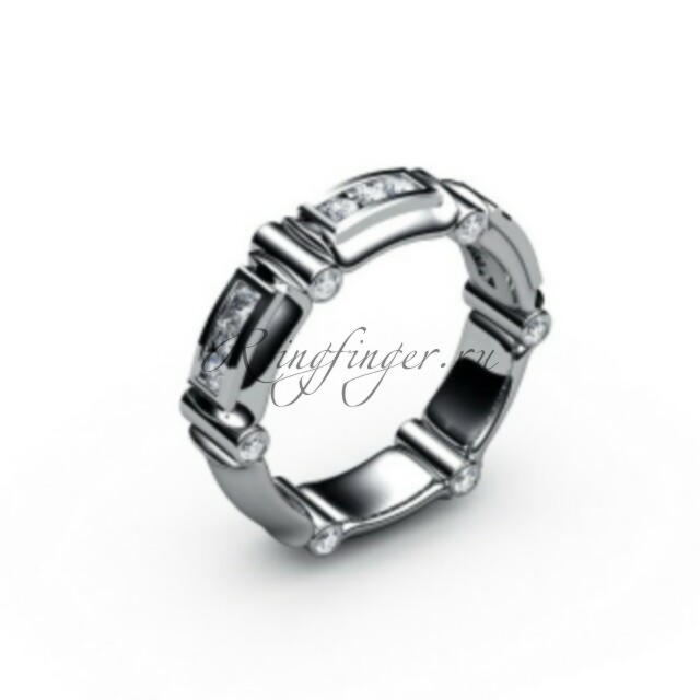 Мужское кольцо для свадьбы оригинальной формы с камнями на ребрах и лицевой поверхности