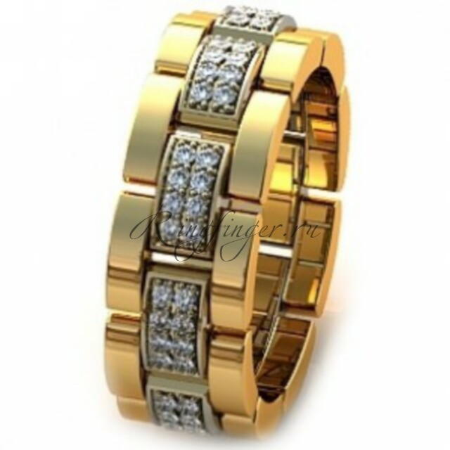 Мужское кольцо-браслет для свадьбы с центральной частью из драгоценных камней