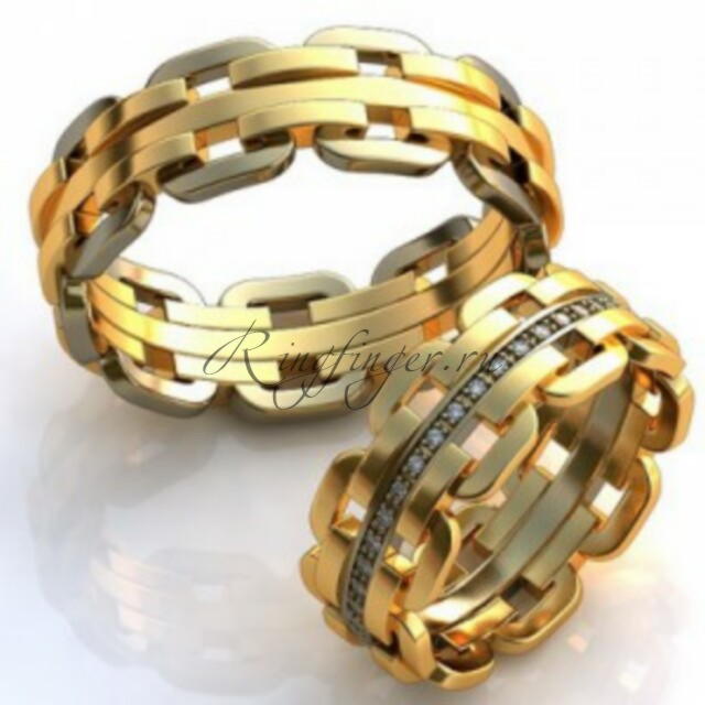 Мужское обручальное кольцо в виде двойной цепочки с камнями