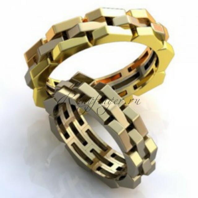 Мужское обручальное кольцо в дизайне тройной шестеренки