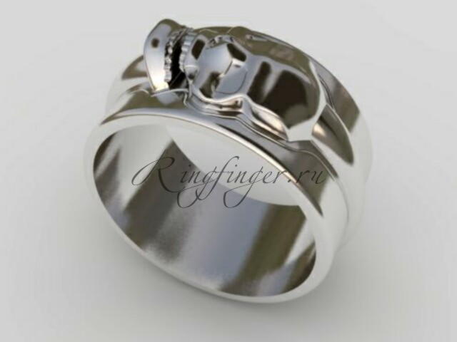 Мужское кольцо для свадьбы с рельефным изображением черепа