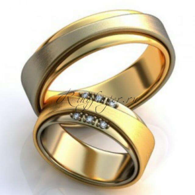 Стильные двойные парные кольца для свадьбы с бриллиантами