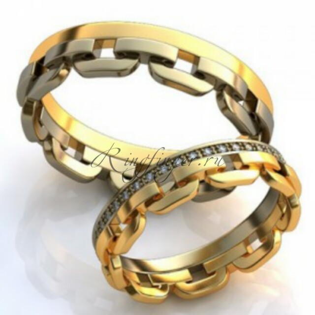 Парные кольца для венчания частично выполненные в форме цепочки