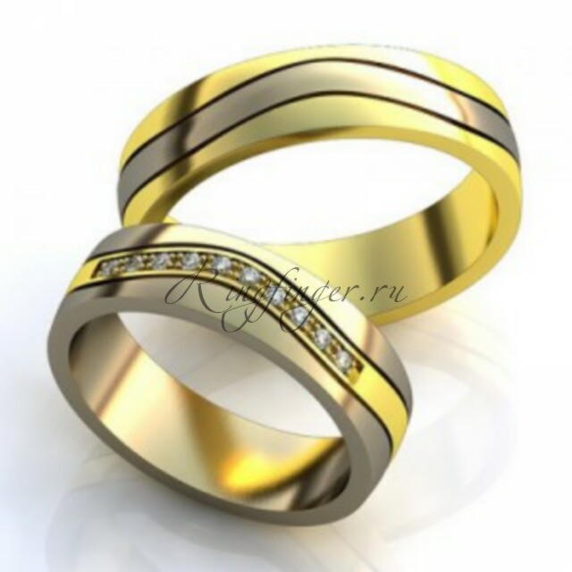 Парные кольца для свадьбы с изгибающейся полоской
