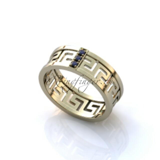 Плоское свадебное кольцо в греческом стиле и с сапфирами