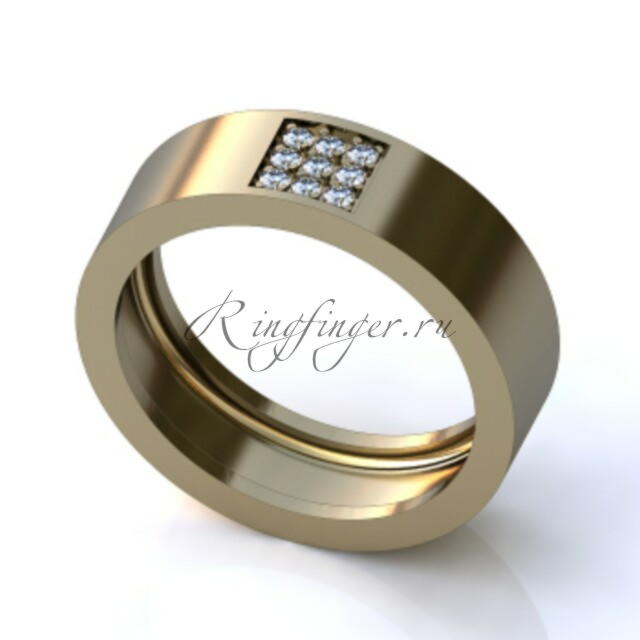 Стильное плоское обручальное кольцо с небольшой вставкой из бриллиантов