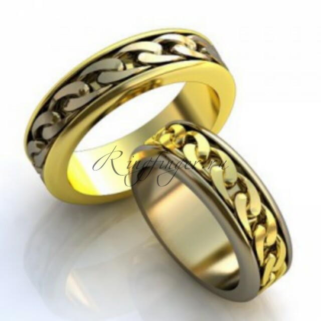 Узкое свадебное кольцо плоского типа с узором в виде цепочки
