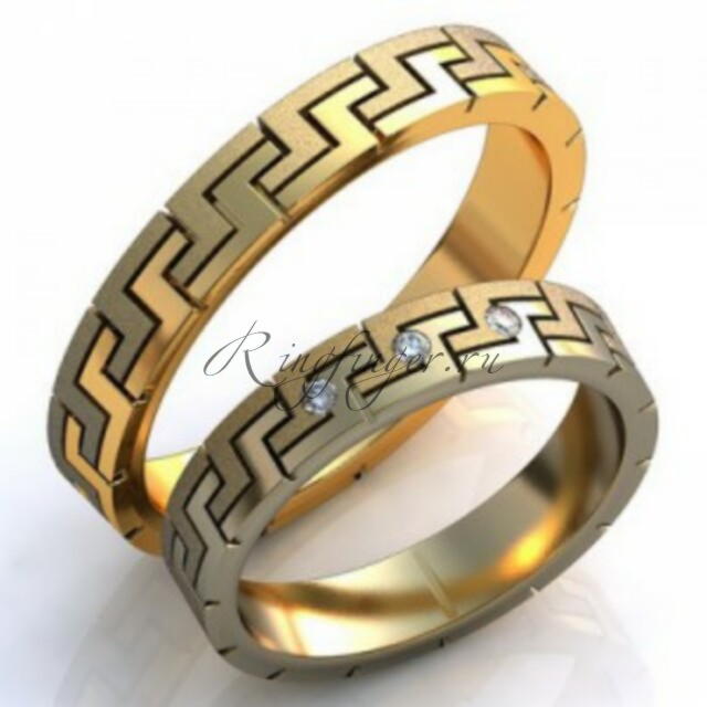 Плоское кольцо для венчания с узором в виде буквы Z
