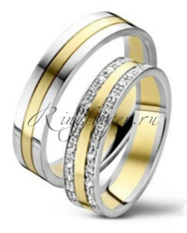 Плоские кольца для венчания с двумя полосками бриллиантов