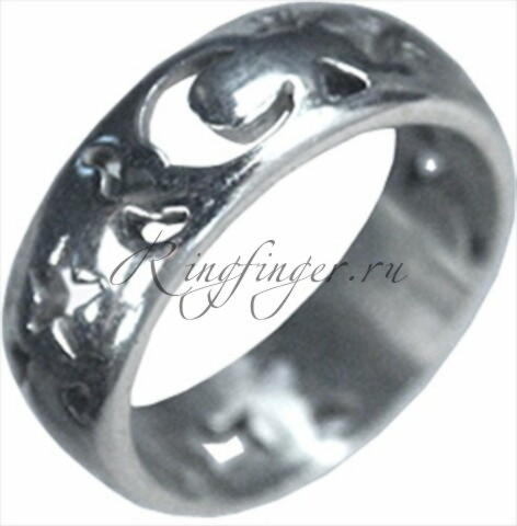 Серебряное свадебное кольцо - Лунная ночь